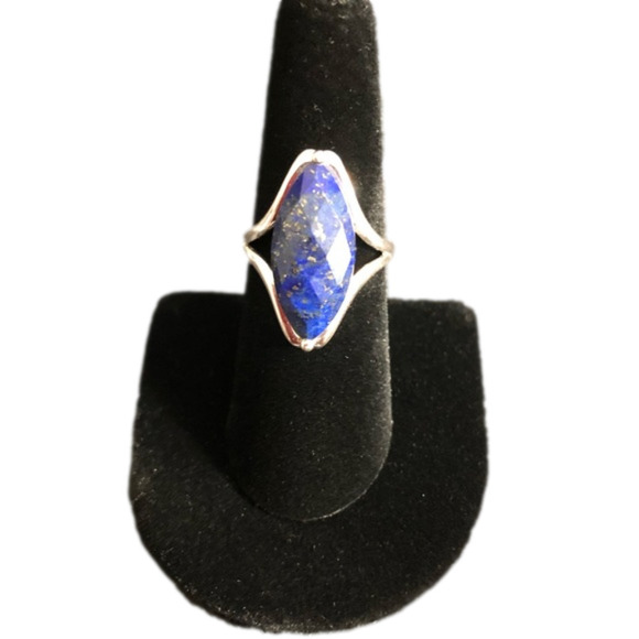 Blue Lapis Lazuli Marquise Solitaire Sterling Silver - Picture 1 of 4